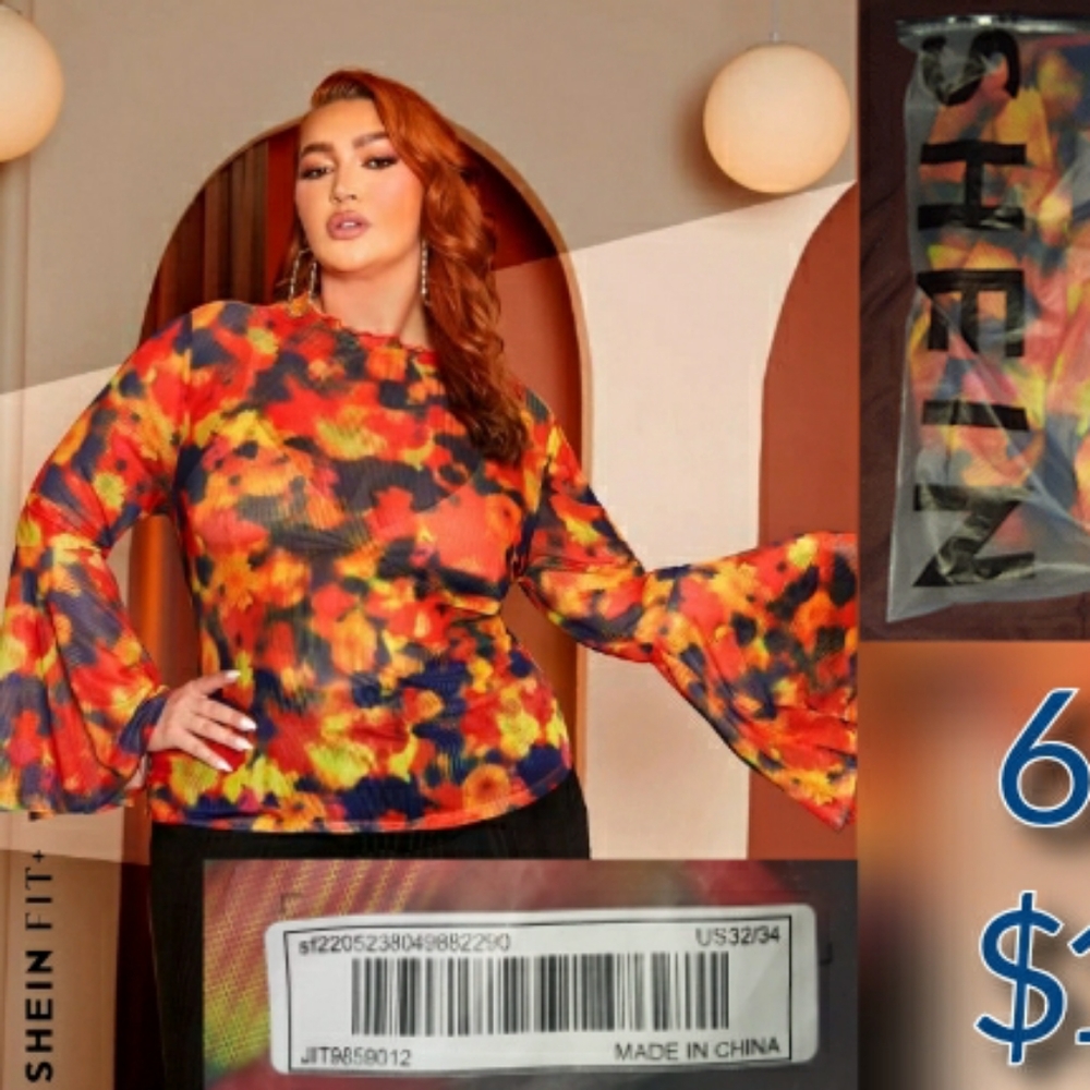 Lettuce Trim Sheer Flair Sleeve Blouse